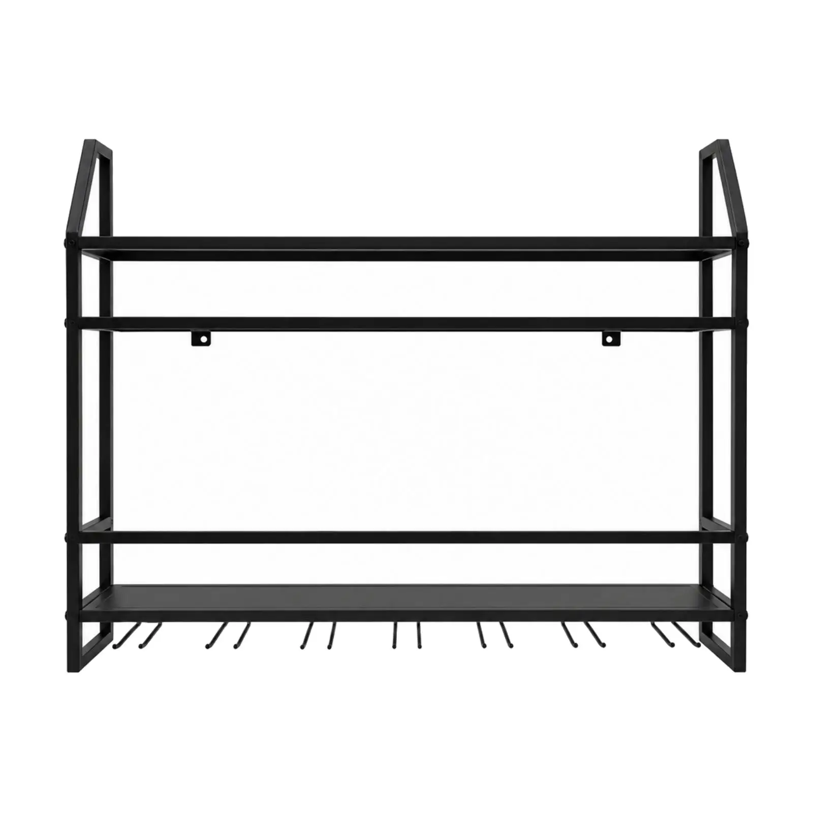 Metal Wall Wine Rack with Stemware Hooks Open Construction Wall-Mounted Wine Bottle Rack with Glass Holder Space-Saving Modern