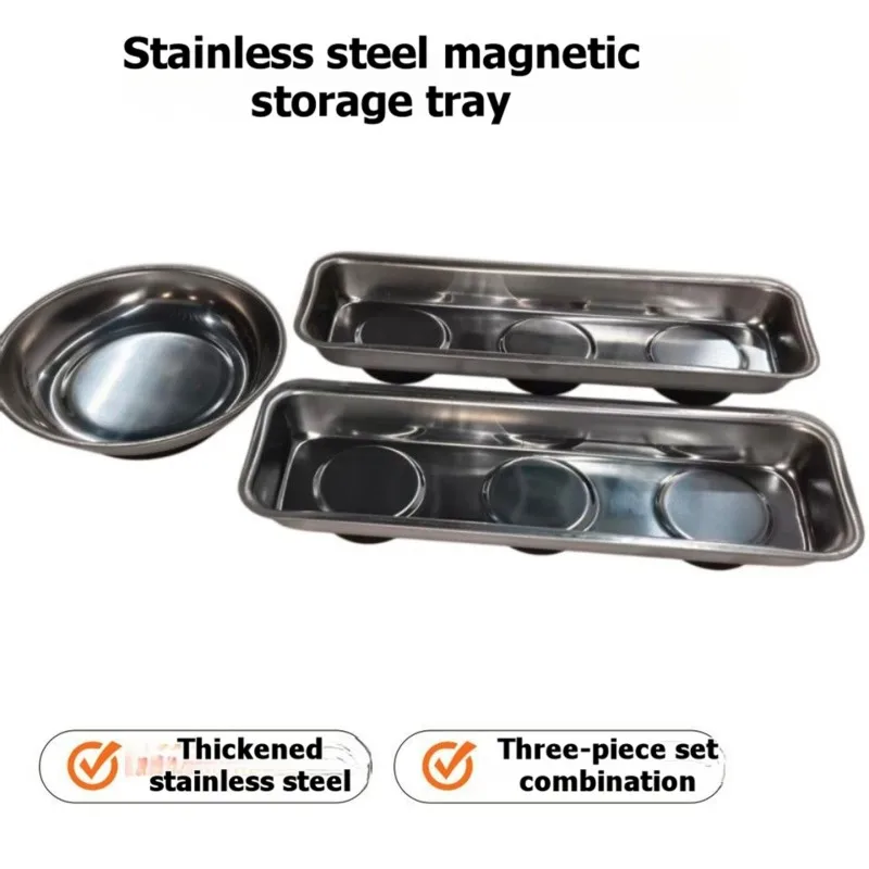 Strong Magnet Screw Holder 3-Pack Stainless Steel Magnetic Parts Tray Set For Auto Repair, Workshop& DIY Tool Organizer