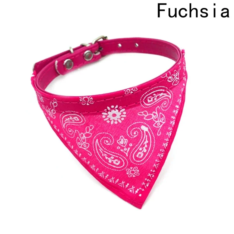 Adjustable cat and dog bandana collar PU pet neck scarf with printed triangle scarf