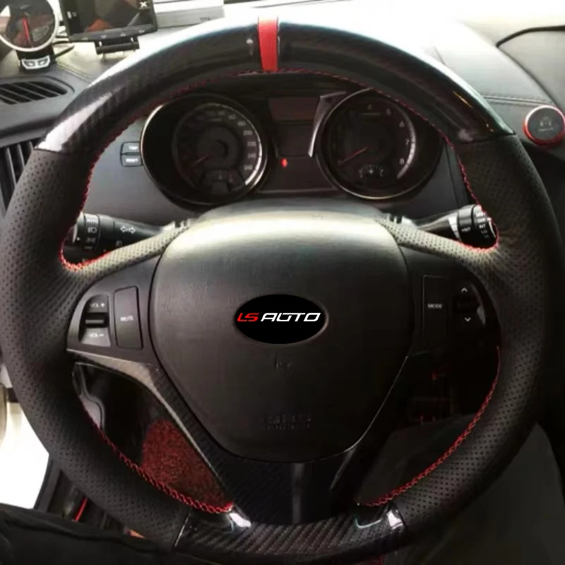 LS AUTO Microfiber Leather Hand Stitched Steering Wheel Cover for Hyundai Genesis Coupe 2010-2016 Year