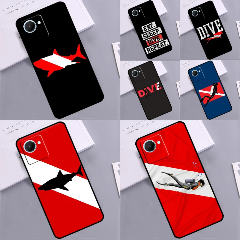 Dive Scuba Diver Shark Diving Flag Case For Realme C53 C31 C55 C30 C33 C35 C21Y C25s C15 C11 8 9 10 11 Pro Plus GT Neo 5 3T 2T