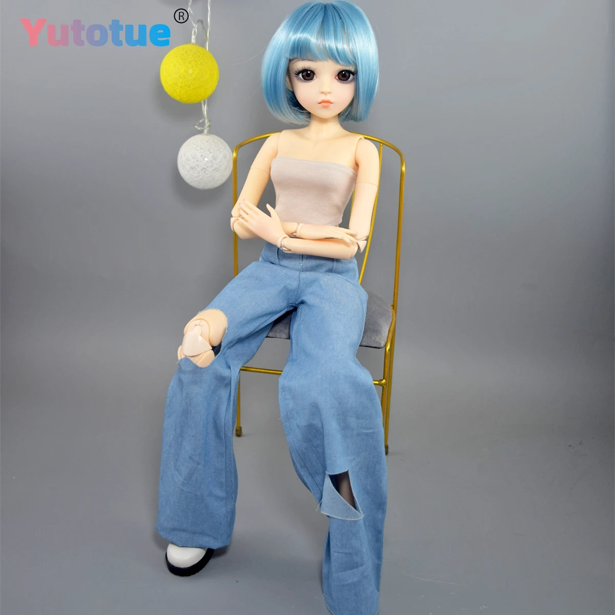 ตุ๊กตาแฟชั่นหญิง YUTOTUE สูง 60 ซม. พร้อมวิกผมสั้นถอดได้ เสื้อผ้า กางเกง รองเท้า ตุ๊กตา BJD