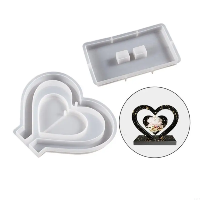 91AF Photo Frame Silicone Mold with Base 3D Love Splicing Epoxy Resin Casting Pendant Molds Ornament DIY Crafts Home Decor
