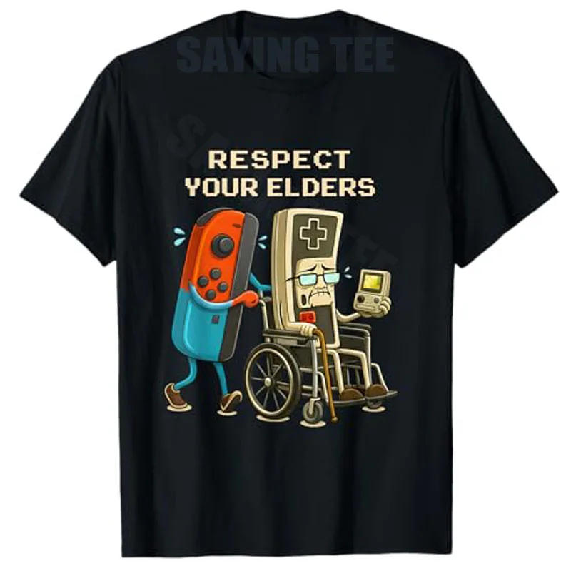Respect Your Elders Gaming Control Retro Funny Gamer T-Shirt Y2k Sarcastic Joke Saying Tee Novelty Top Gift Short Sleeve Blouses