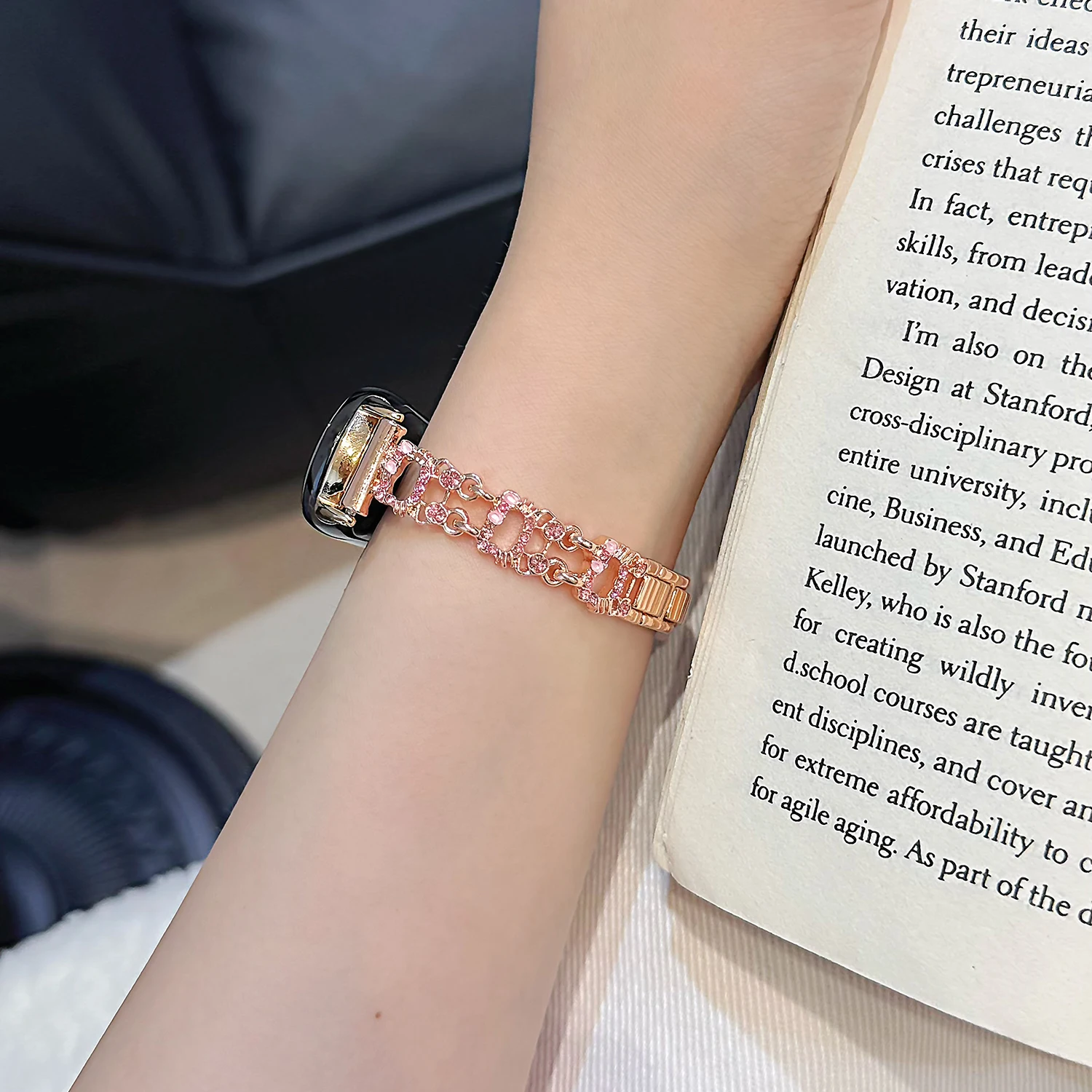 Pulsera de metal de gato de tres diamantes a la moda para pulsera mijo 10 8/9Pro correa de reloj de lujo para reloj de arroz rojo 4/5 universal 18 20 22