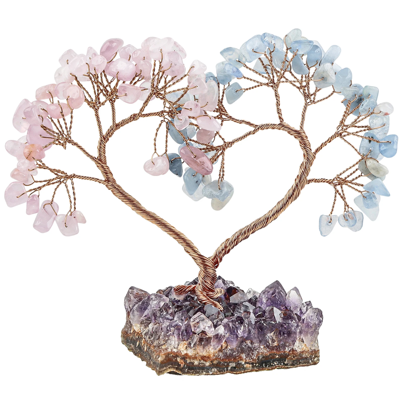 Love Heart Crystal Money Tree With Amethyst Cluster Base Bonsai Trees For Luck Wealth Home Decor Office Desktop Ornaments