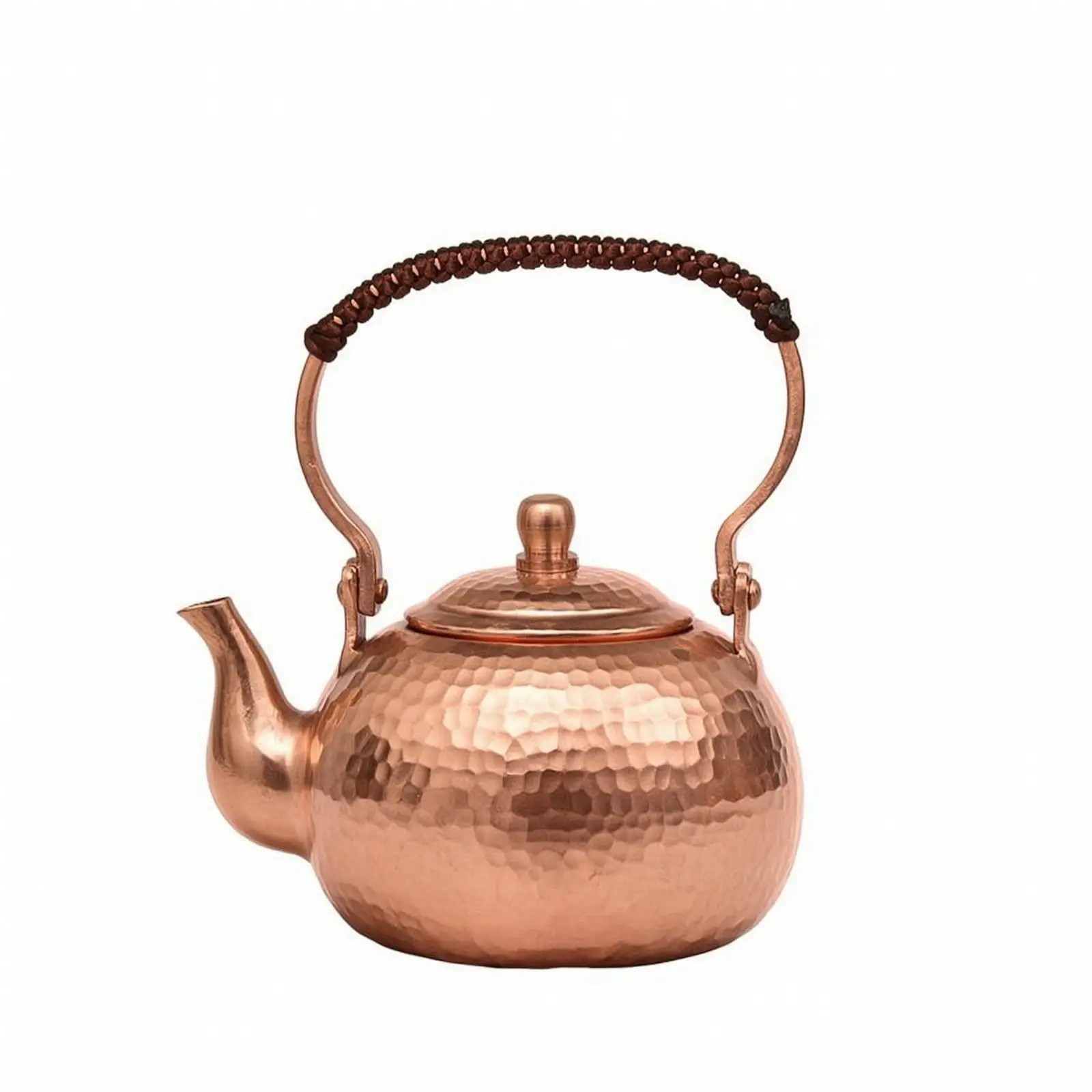 Copper Teapot Kettle Traditional Design High Arched Handle Snug Fitting Lid for Loose Leaf Tea and Kitchen Display