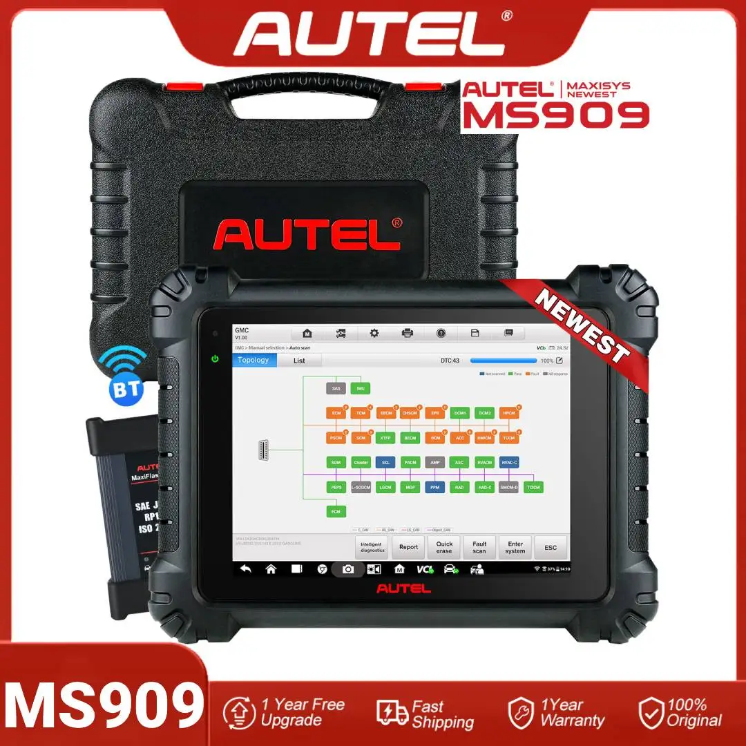 Herramienta de Diagnóstico Automotriz Profesional Autel MaxiSys MS909, 36+ Servicios, Escáner Inteligente OBD2, Herramienta de Programación y Codificación de ECU J2534