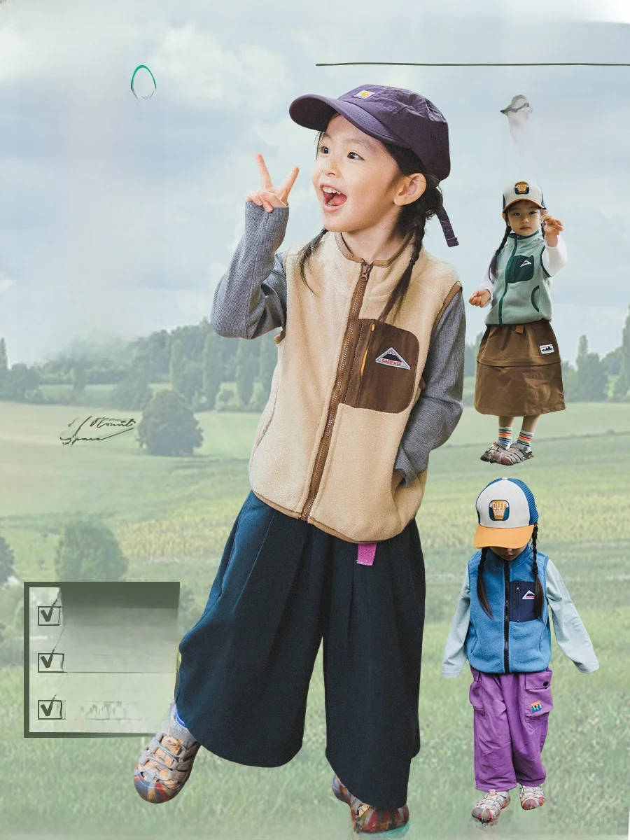 Outdoor Children's Fleece Vest Jacket Warmth the Mount Space Shirt Wild Trace Drawing Mountain Series Boys Girls Winter New S...