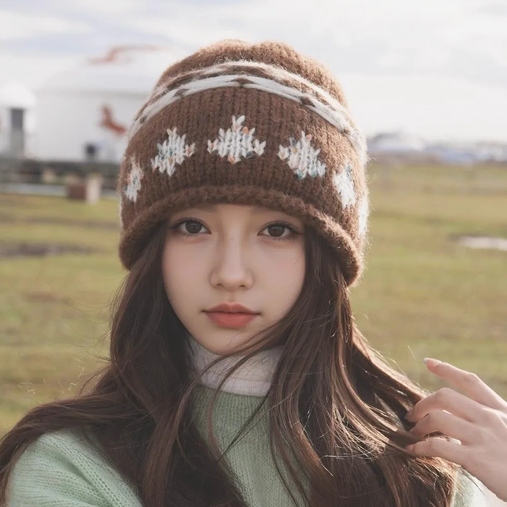

Jacquard Pattern Retro Beanie Hat Warm Knitted Jacquard Knitted Hat Fair Isle Style Korean Warm Knitted Cap Women's Fashion