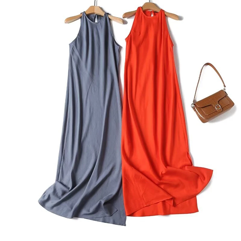 

YENKYE New Women Elegant Sleeveless Red Halter Dress Sexy Side Slit Female Summer Long Dresses Maxi