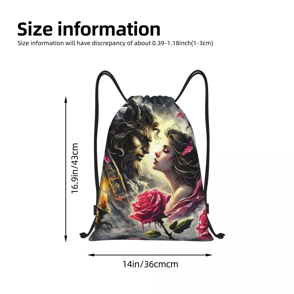 حقيبة ظهر برباط من فيلم بيوتي آند ذا بيست أنيمي حقيبة رياضية للصالة الرياضية قابلة للطي حقيبة تسوق كرتونية رومانسية خيالية