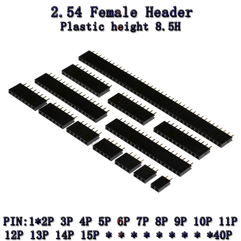 10 шт., штыри для печатной платы, 2,54 мм, 1 х2/4/6/10/12/16/20/40Pin H8.5