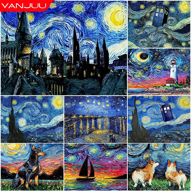 5D DIY Diamond Painting Abstract Art Starry Sky Full Round Diamond Mosaic Landscape Diamond Embroidery Kit Rhinestone Home Decor