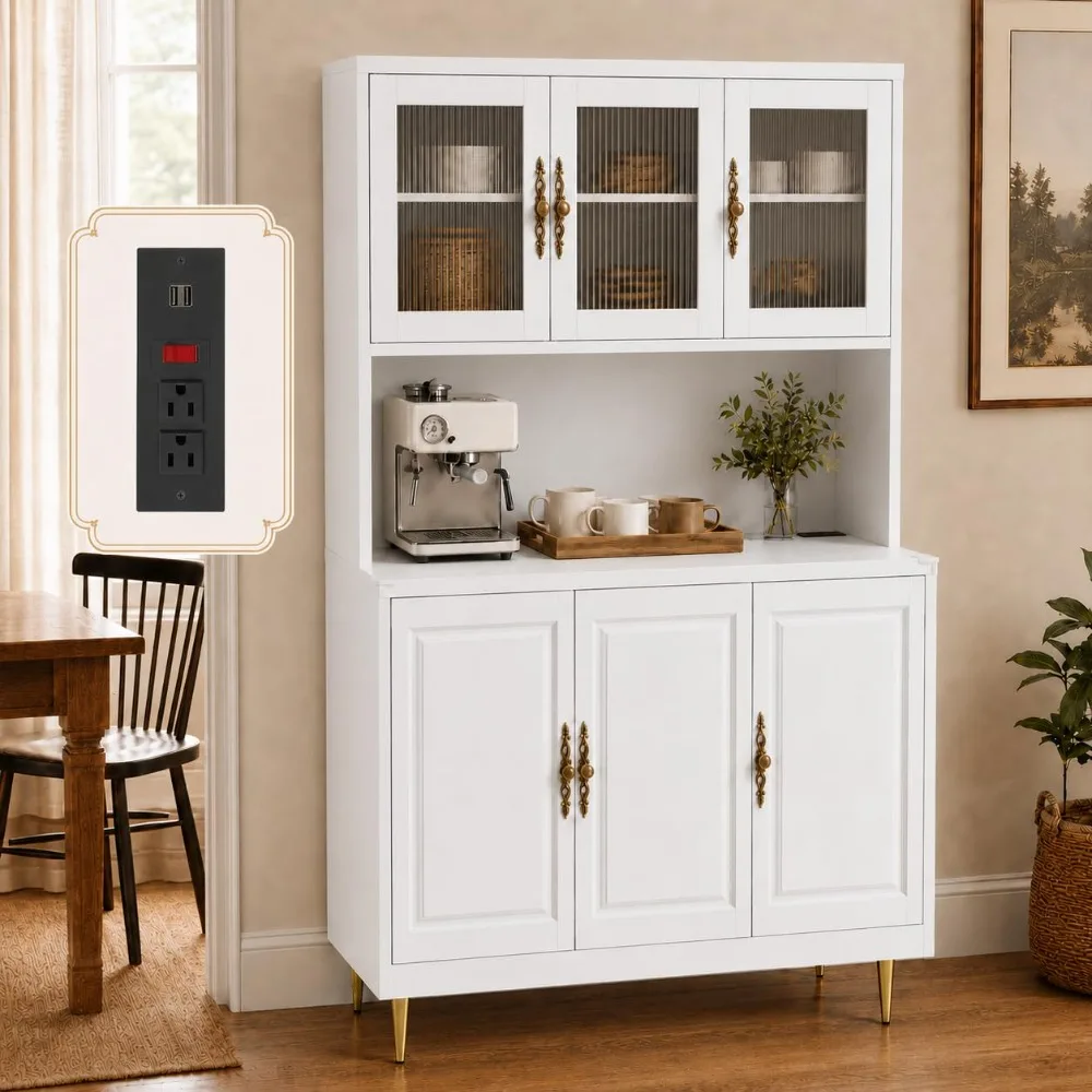 

Metal Pantry Cabinet with Charging Station, 68" Multi-Scene Storage Cabinet, Customized