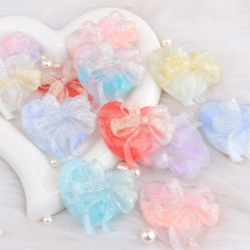 50PCS Night Dyeing Love/Heart Bow DIY Handmade Phone Case Storage Box Jewelry Handmade Craft Materials