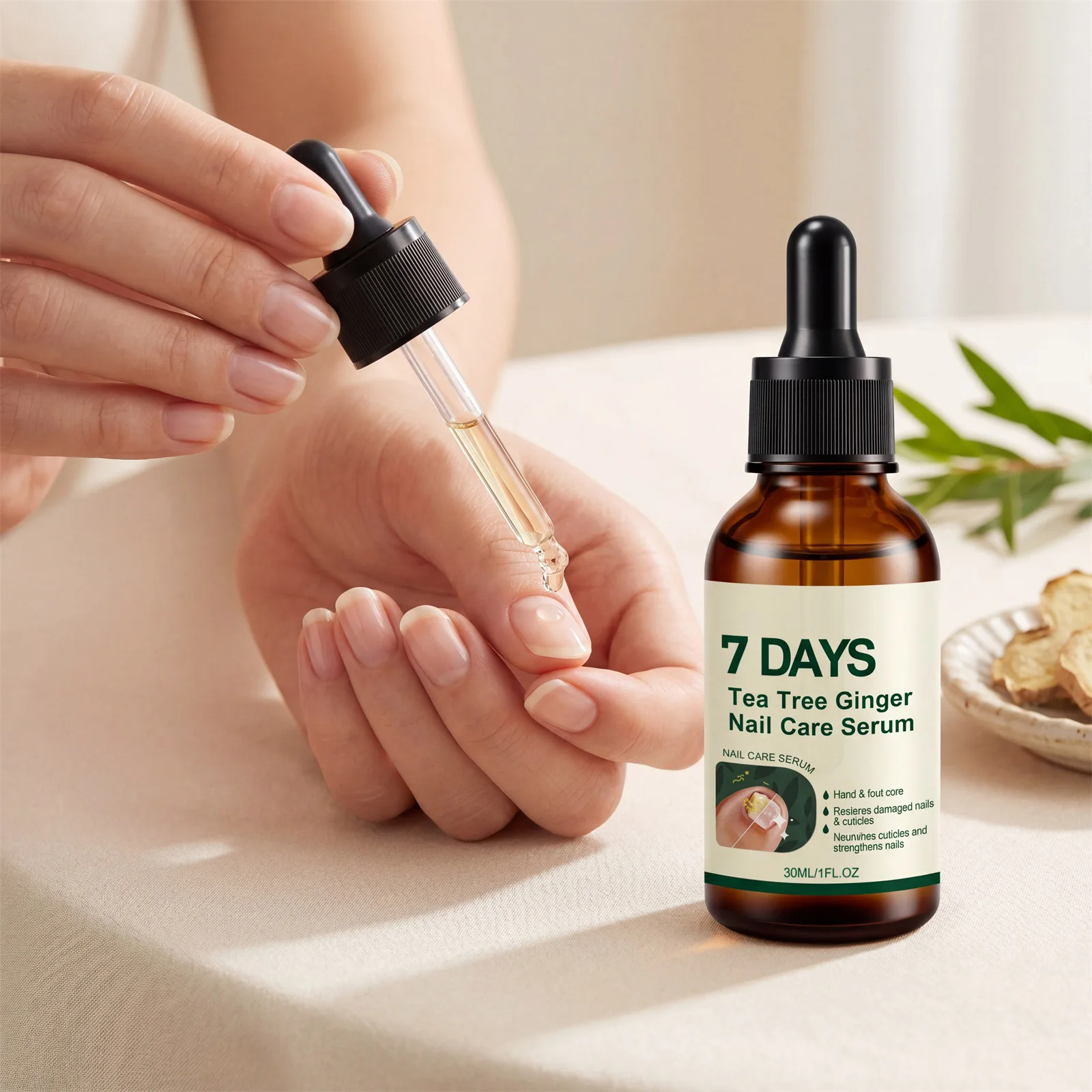 Tea Tree Ginger Nail Serum Repair Damaged Nails Cuticle Care Strengthen Brittle Weak Nourishing Fingernail Toenail