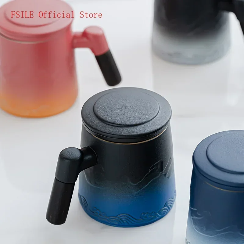 LMHBJY LMHBJY Gradient Ceramic Mug with Lid Tea Filtration and Tea Making Drinking Cup Business Office Gift Box Cup