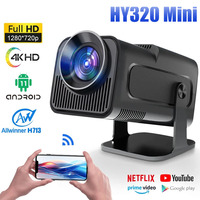 HY320 Mini Newly Native Android11 4K Projector 300ANSI Wifi6 BT5.0 Cinema 720P Outdoor Portable 180° Rotable Projector