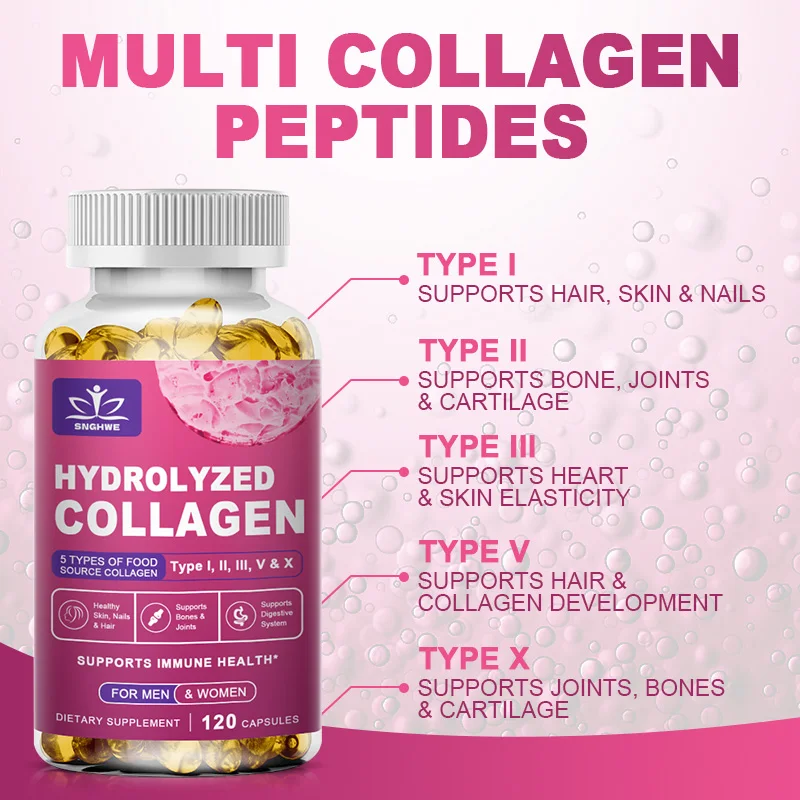 Powerful Hydrolyzed Collagen Capsules with Hyaluronic Acid Antioxidant Skin Hair Nails Health With Vitamins&Minerals