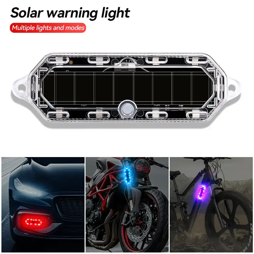 Solar Flashing Signal Light Emergency Warning Light 10pcs Led Beads for Car Motorcycle Waterproof Strobe Light with Touch Switch