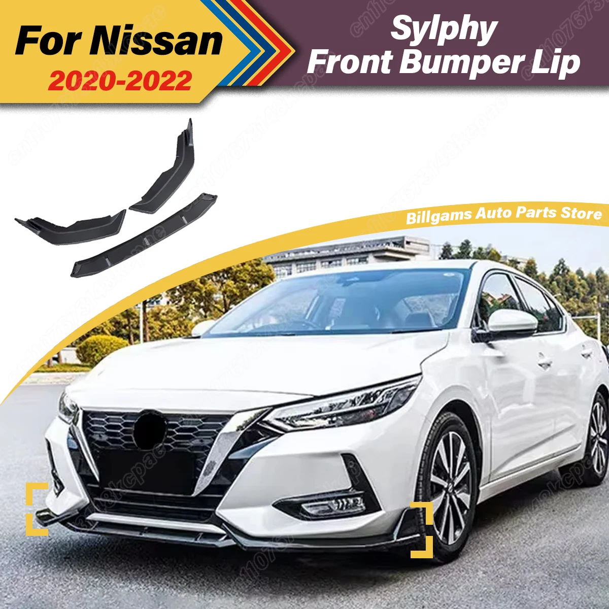 

For Nissan Sylphy 2020 2021 2022 Car Front Bumper Three-section Splitter Lip Racing Front Spoiler Decorative Escort Accessories