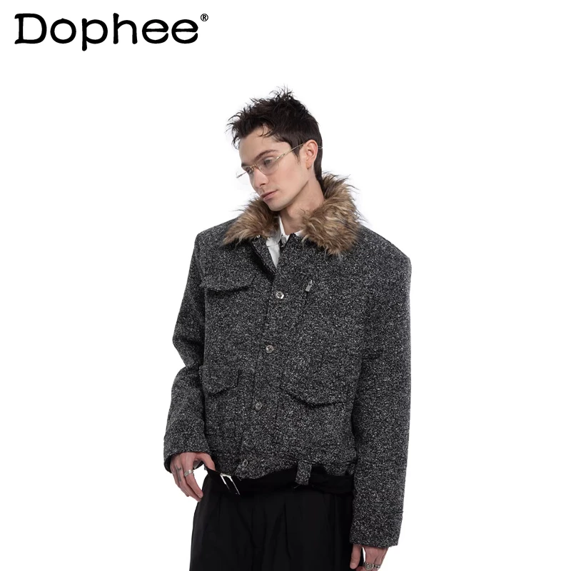 

2025 Men's Autumn New Fashion Detachable Thickened Warm Chic Parkas Quilted Jackets Zipper Decoration Solid Color Handsome Coats