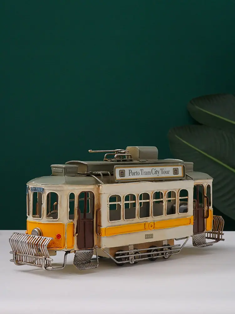 Retro Iron Desktop Ornament Inspired by Lisbon Tram Geometry Design Handcrafted Industrial Decor for Public Spaces Creative Gift