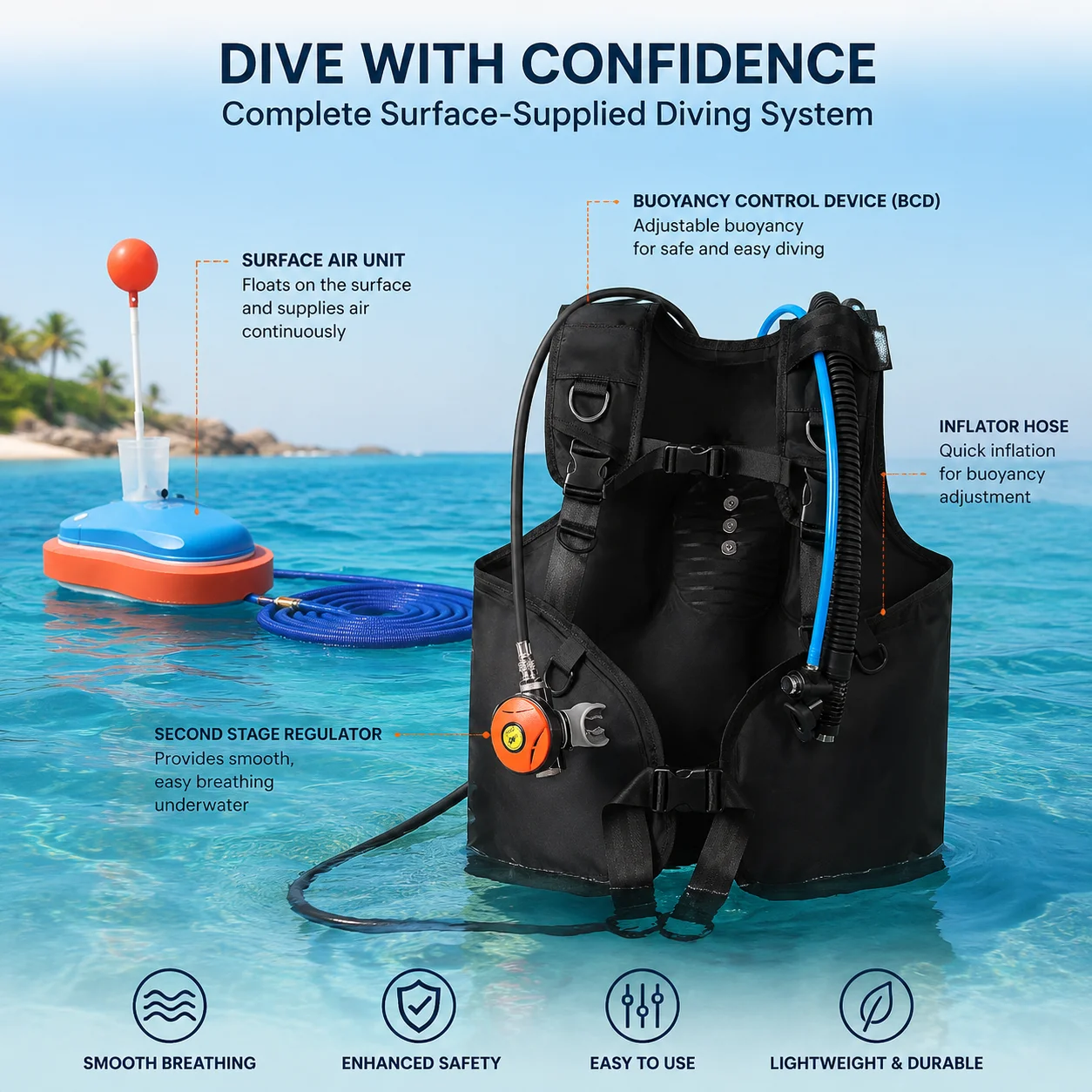 Lieyu Diving Buoyancy Compensator Device for Diving Hookah BCD Compatible Diving Ventilator Underwater Breathing Equipment