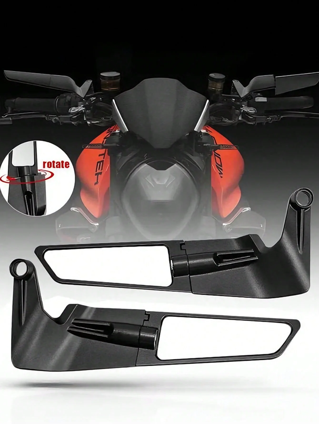 

Adjustable Motorcycle Side Mirror (Aerodynamic Wing), Universal (Harley/Kawasaki/Yamaha/Honda), HD Reflective Glass, Rotatable D