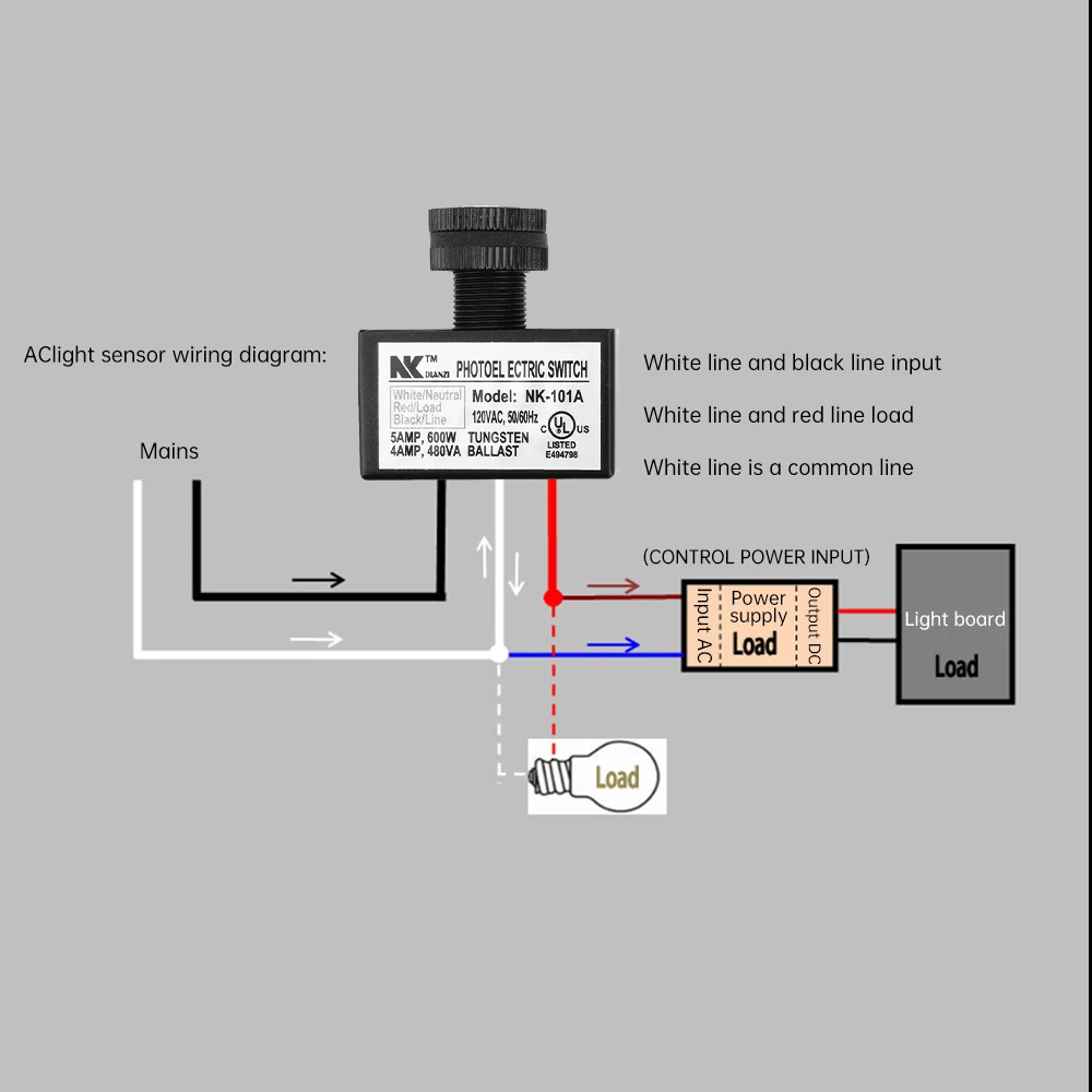 AC 120V Photoswitch Street Light Outdoor Light Yard Lamp Control Switch 300w High Power With 200mm Cable