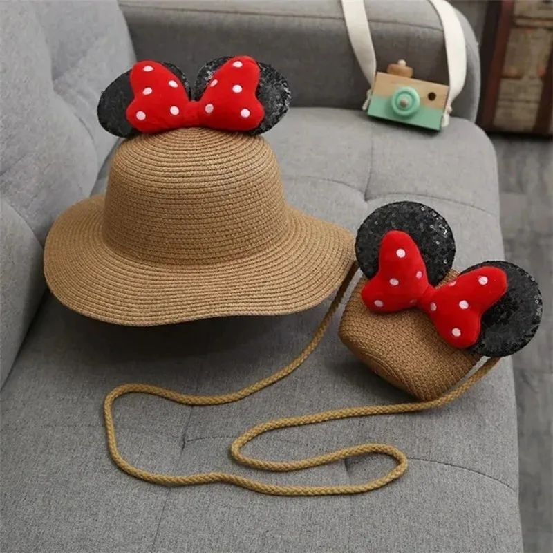 Summer Girls Straw Hat Set Handbag New Flower Sun Hat Straw Hat Panama Gorros Sun Hat Children Baby Girls