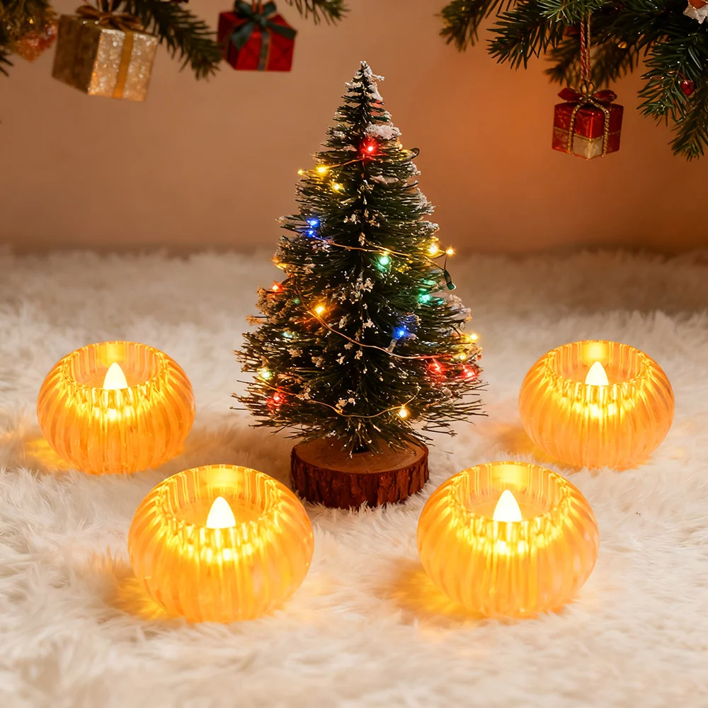 12pcs LED Round Candle Lights, Round Flameless Candle, Battery Operated Candle Night Light, Transparent Crystal Lamp