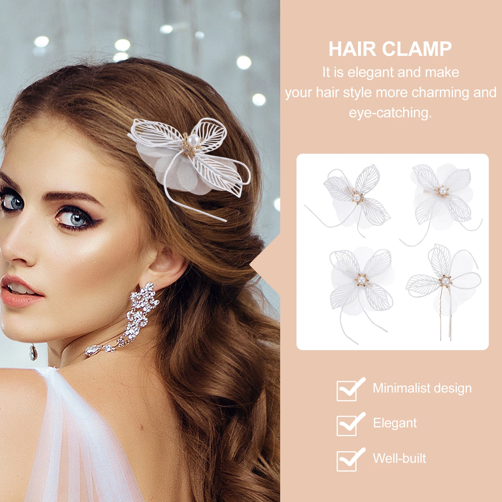 

1 Set Flower Hairpins Wedding Comb White Pearl Clips Elegant Bridal Accessories Women Hairpin Durable Stylish Ladies Hair Clamps