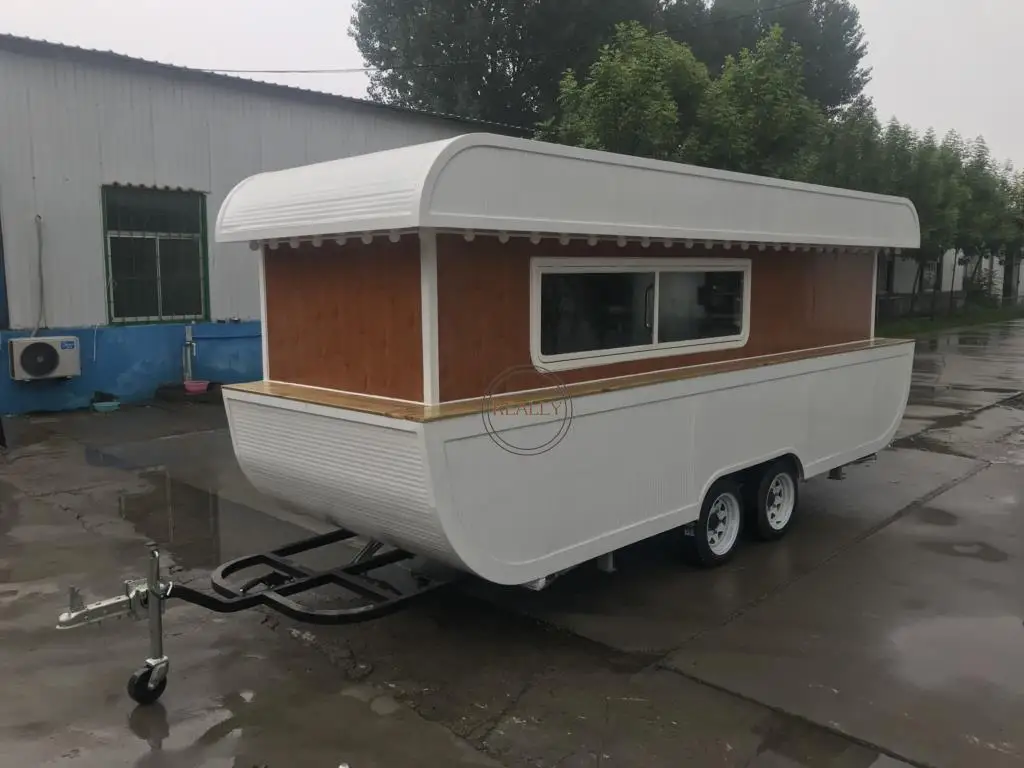 Outdoor Ship Trailer Food Van Trailer 4 Wheels Street Fast Food Vending Cart Ice Cream Coffee Kiosk Mobile Kitchen