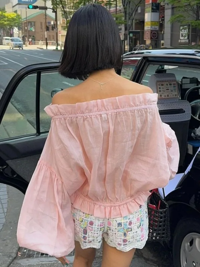 시크한 여름 안티에이징 빈티지 니치 디자인 센세이션 우아함 원숄더 루즈 자외선 차단 셔츠 여성용