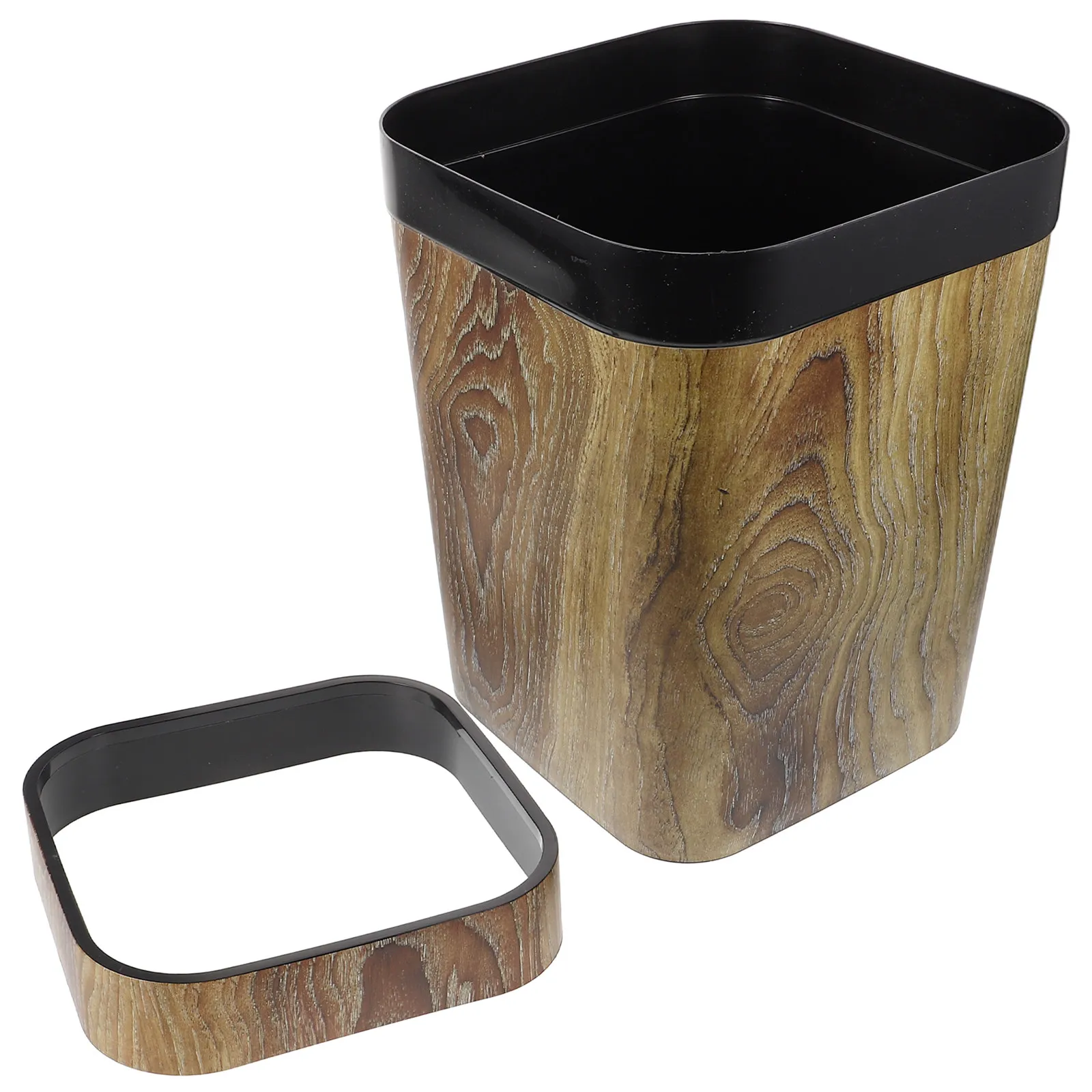 

1Pcs Imitated Solid Wood Trash Can High- -Friendly PP Material Smooth Edge Pressing Ring Design Home Indoor Waste
