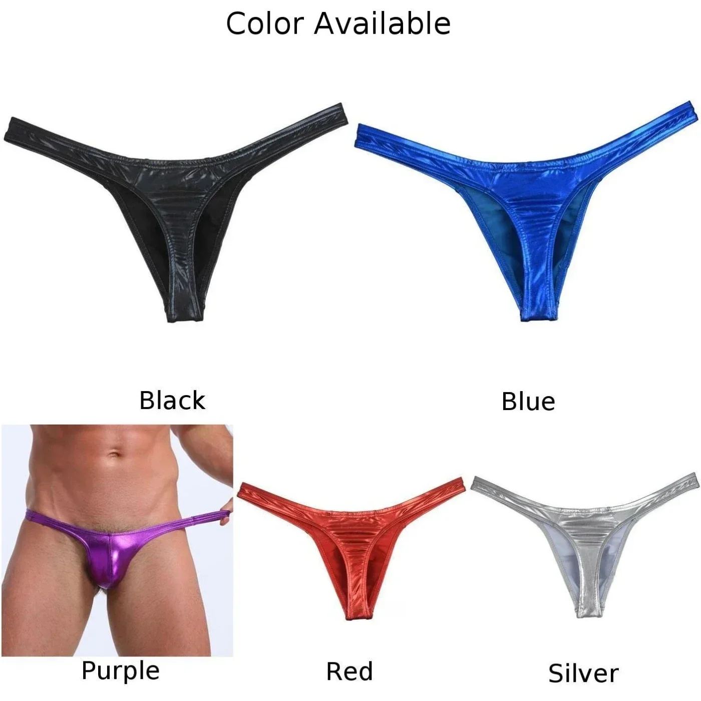 Sexy Men Oil Shiny Thong Leather Panties Like T-back Underwear Male Stretchy G-string Solid Mini Bikini Thong Bulge Pouch Pants