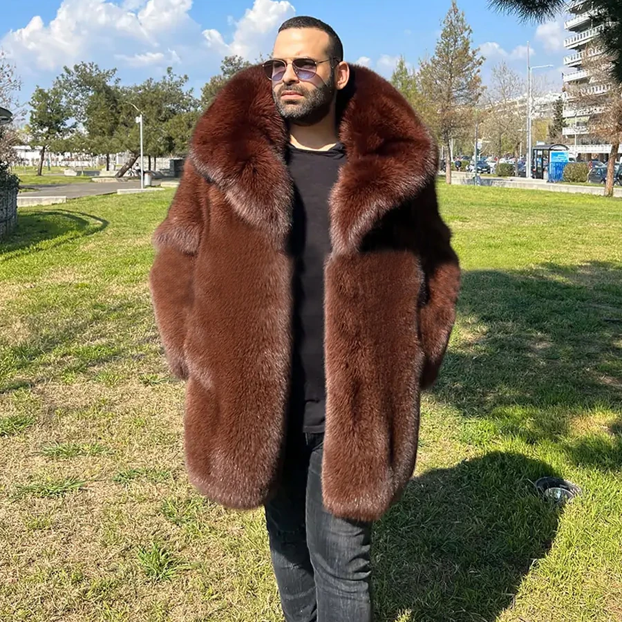 Winter Men's Jackets Real Fur Coats Mens Full Skin Fox Fur Coats Luxury Warm Mid-Length Jacket 2024 Best Selling