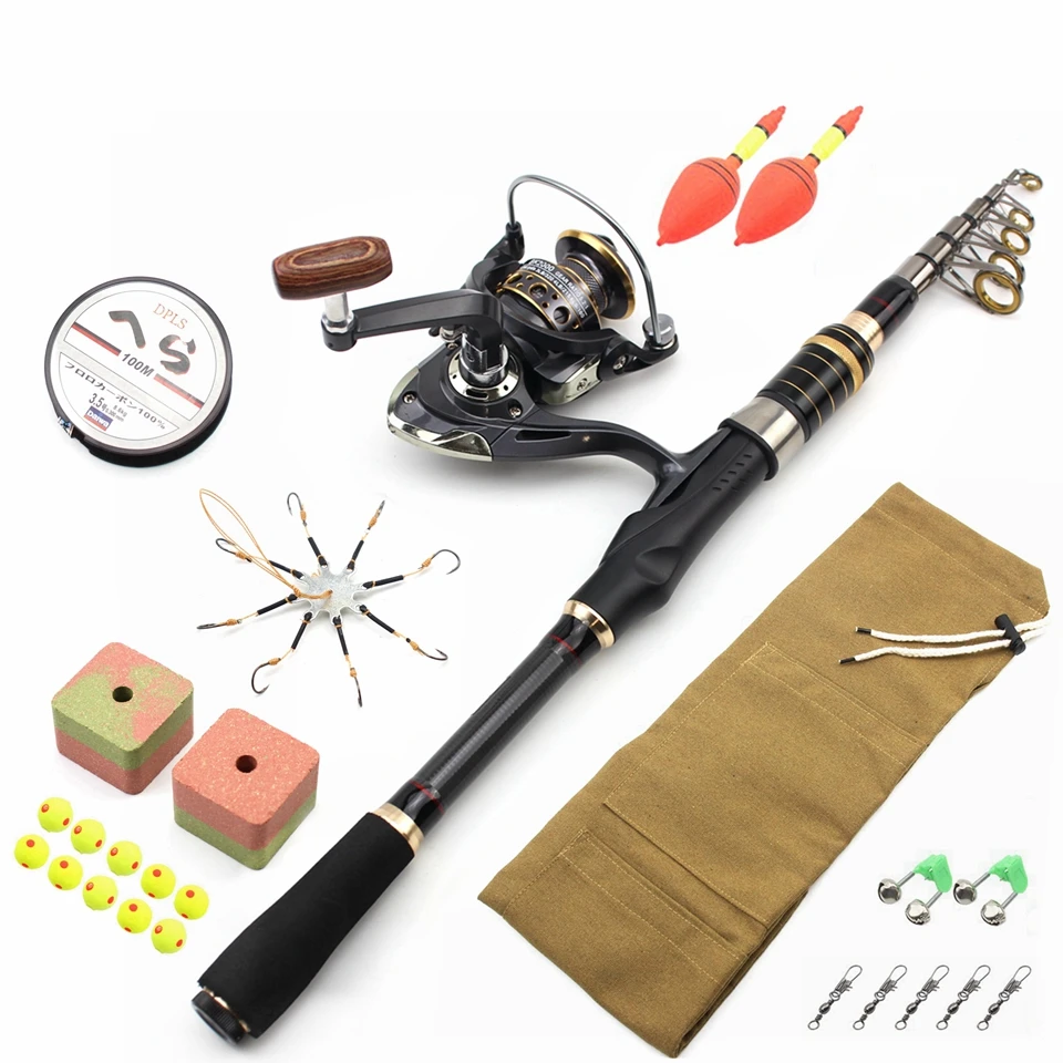 

1.8M 2.1M Carbon Casting Rod Reel Combos Portable Carp Rods Reel Soft Bait Fish Hook Fishing Line Bag Set Novice Fishing Pesca