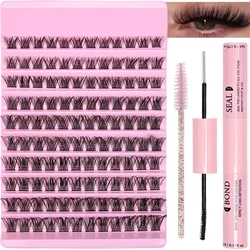 Eyelashes Extension Kit 120 Clusters DIY Lash D Curl with Eyelash Adhesive and Sealant Curler and Eyelash Brushes