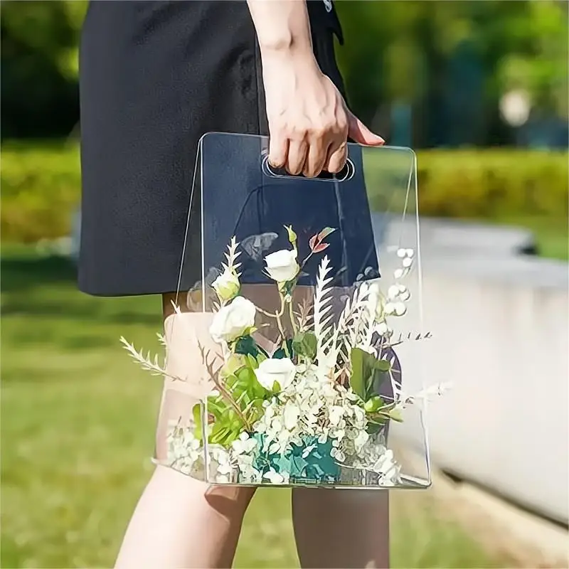 Acrylic Handheld Flower Box Gift Wrapping Bags With Handles Reusable Tote Bags For Bachelorette Bridesmaid Wedding Birthday