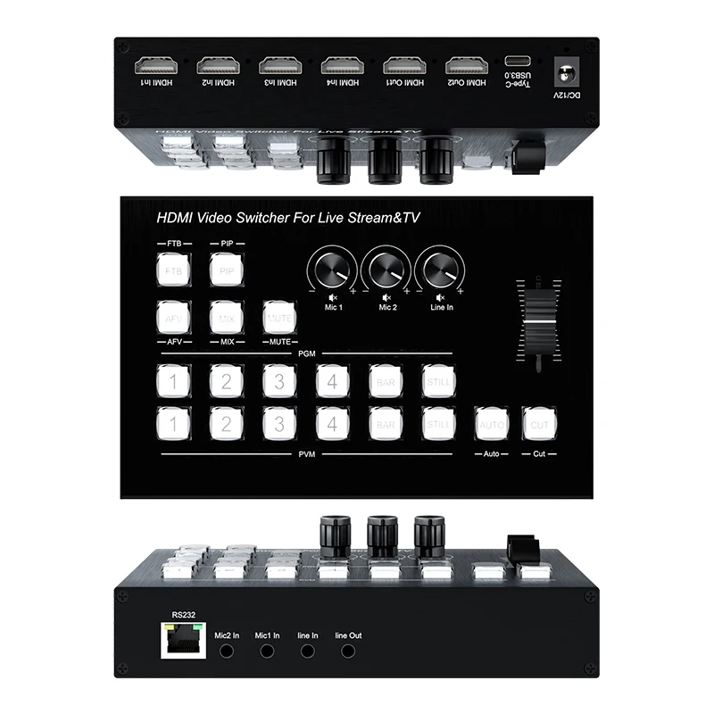 4K Video Switcher 4 Channel HDMI Multi Camera Streaming Live Production Video Mixer Switcher Broadcasting Station Type C Record