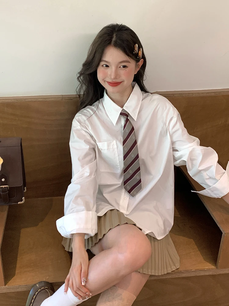 

Loose Fit Women's Long Sve irt Tokyo Seasonal Record JK orm White College Sle Autumn New Arrival Cotton Pure Fabric