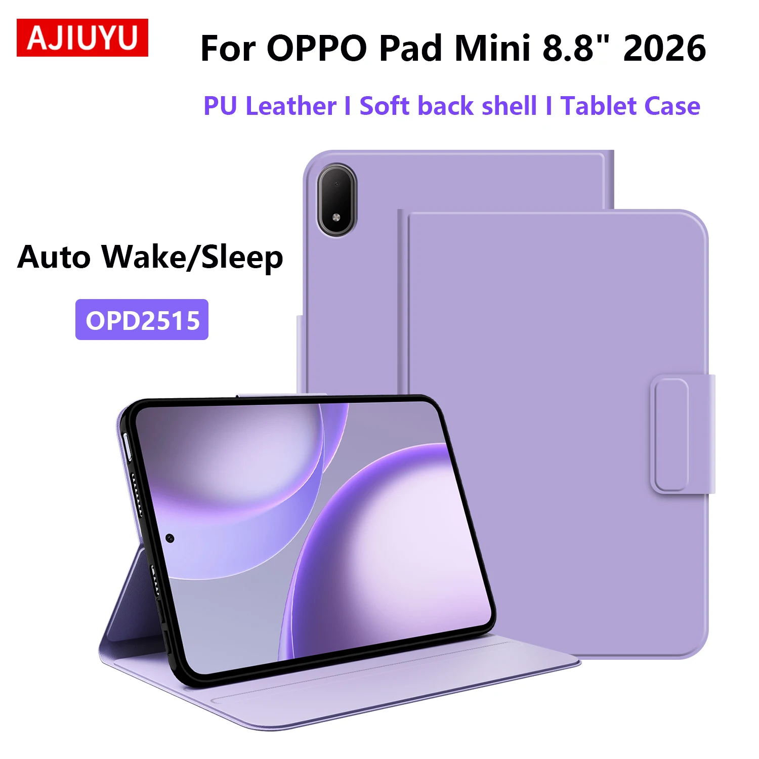 

AJIUYU Smart Case Folio for OPPO Pad Mini 8.8" Inch 2026 OPD2515 Kids Tablet Cover Auto Wake/Sleep With Soft TPU Back Shell