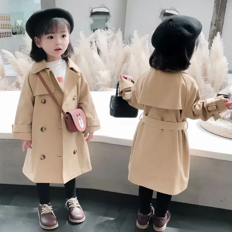 Trench per bambina primaverile e autunnale nuovo cappotto lungo alla moda per bambini giacca a vento per ragazza media lunga