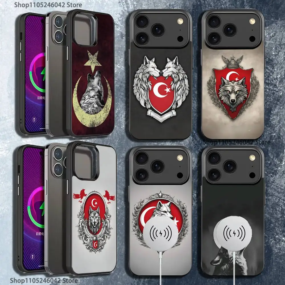 

Черный чехол для телефона с флагом Турции Турецкого Волка для iPhone 17,16,15,14,13,12,11, Pro, Max, Plus, Mini, SE4, E с магнитной беспроводной зарядкой