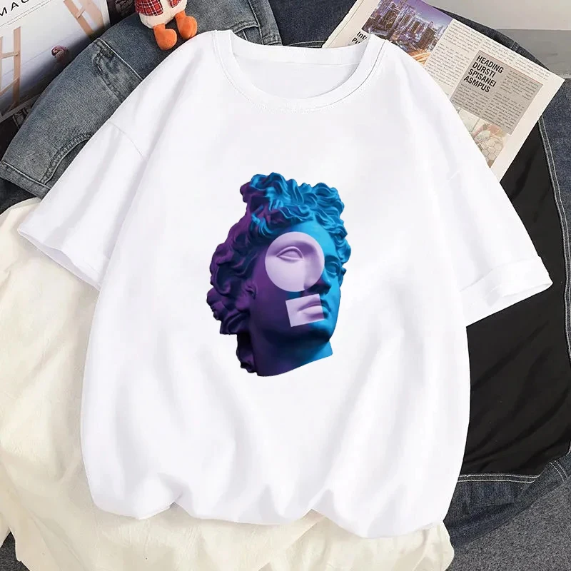 الرجعية التماثيل ديفيد أسطورة الجرافيك تي شيرت المرأة Kawaii تيز القمم Harajuku 90s قصيرة الأكمام الشارع الشهير التي شيرت الملابس النسائية