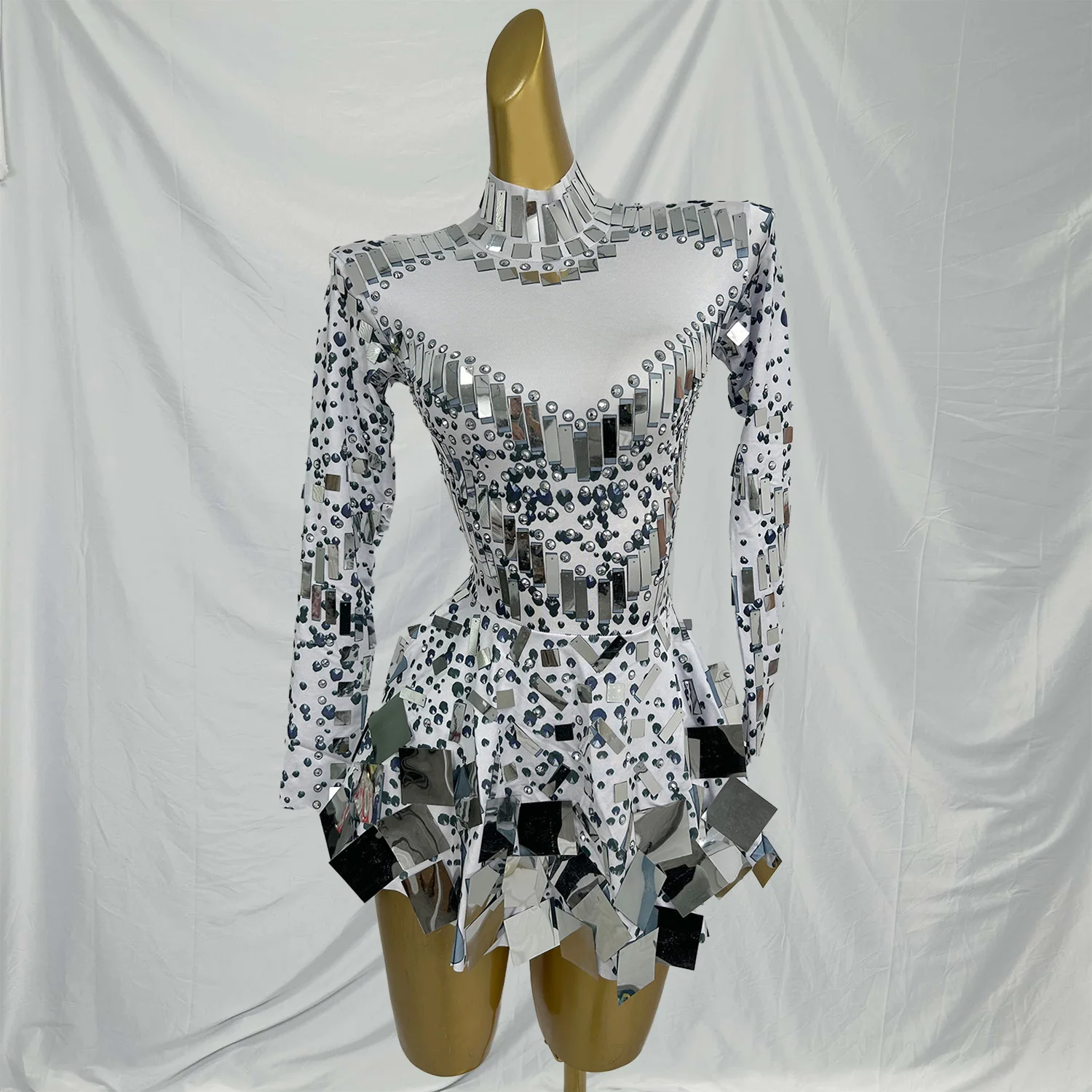 Xieshi Luxe Vrouwen Feestjurk Zilver Wilg Nagel Lens Hoge Elasticiteit Jurk Bar Stage Performance Jurk Verjaardag Prom Jassen