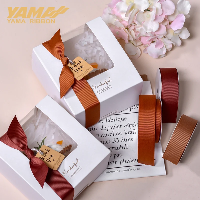 YAMA Dark Brown Ivory 25 28 32 38 mm 100yards/lot Grosgrain Ribbon for Gift Diy Dress Wedding Decoration Craft  Wrapping Ribbons